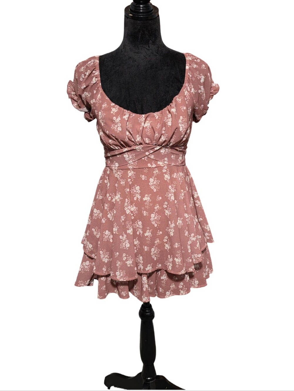 ALTAR'D STATE Romper Womens XS Mauve White Floral Puff Sleeve Milkmaid Cottage - Picture 2 of 8